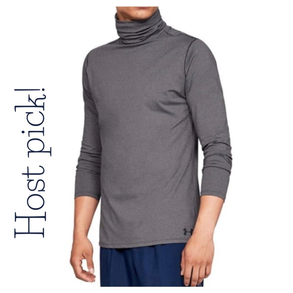 Under Armour Mens Fitted ColdGear Funnel Neck Shirt Charcoa…